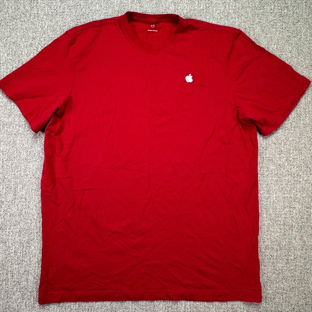 Apple Employee Crewneck T-Shirt Mens Large Tall LT Red Short Sleeve Cotton Logo